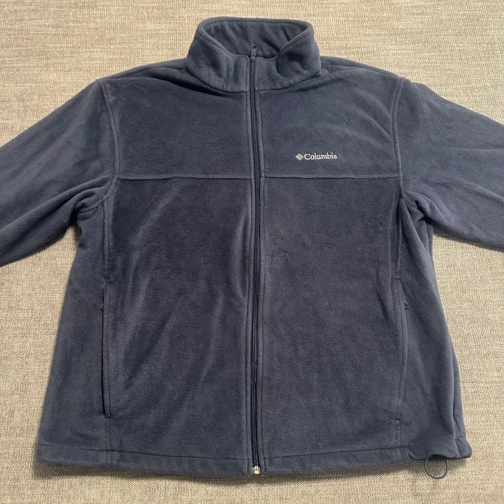 Columbia Fleece Jacket Mens XL Navy Blue Full Zip Mock Neck Outdoor Layer